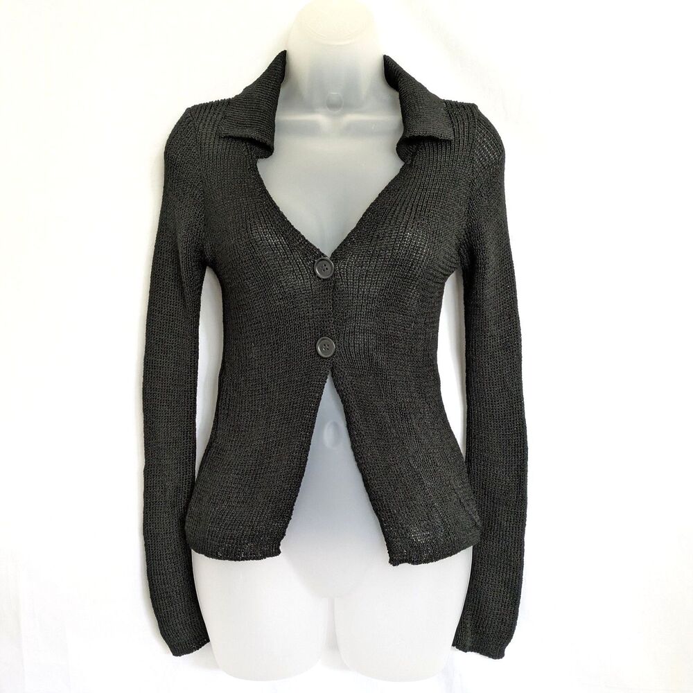 PrettyLittleThing Black 2 Button Knit Cardigan Long Sleeve 8 Filagree NWT
